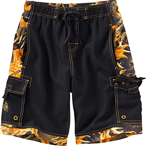 Legendary Whitetails Youth Big Wave Blaze Camo Cargo Swim Trunks