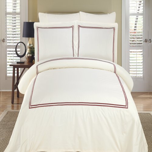 Maya Ivory & Burgundy Embroidered 8PC California King Size Bed in a Bag Comforter Set 100 % Egyptian Cotton 300 TC, includes 4pc Sheet Set + 3pc Duvet Cover Set + Down Alternative Comforter by Royal Hotel Bedding