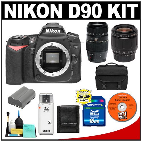 Nikon D90 Digital SLR Camera + Tamron 28-80mm + 70-300mm Di Macro Lens + 16GB Card + EN-EL3e Battery + Case + Accessory Kit