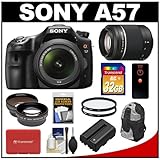 Sony Alpha SLT-A57 Translucent Mirror Technology Digital SLR Camera Body & 18-55mm Lens with 55-200mm Lens + 32GB Card + Battery + Filters + Backpack + Tripod + Remote + Tele/Wide Lens Kit
