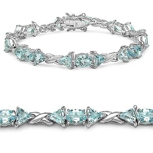 16.00 Carat Genuine Blue Topaz and Garnet Silver Bracelet by