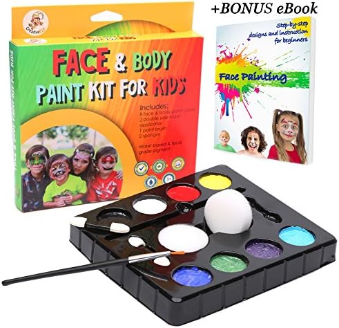 Body &amp; Face Paint Starter Kit | Professional Quality Face Paint Kit for Kids' Parties, Halloween, Festivals | Non-Toxic, Water-Based 8 Vibrant Colors Pallet + Face Painting Supplies &amp; Bonus eBook