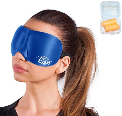 #1 Urban Zen - Premium Ultra Comfortable 3D Sleeping Mask - 3 Color Variation - Contoured Eye Mask + Special Bundle 40+ Hours of Relaxation Music, Ear Plugs and Travel Pouch (Blue)