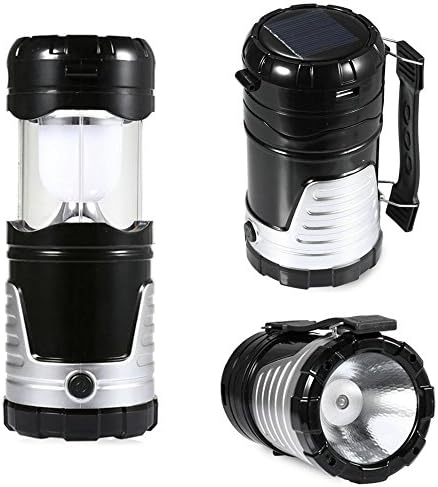 TopBox Handheld Portable Solar Camping Lantern with Flashlight,Outdoor Waterproof Tent LED Lamp Light USB Retractable Charging for Mobile Phone--Hiking Fishing Emergency Outages(Double Lamps-Black)
