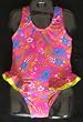 Girls Double Ruffle Ballerina Swimsuit Fuschia Paisley