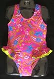 Girls Double Ruffle Ballerina Swimsuit Fuschia Paisley
