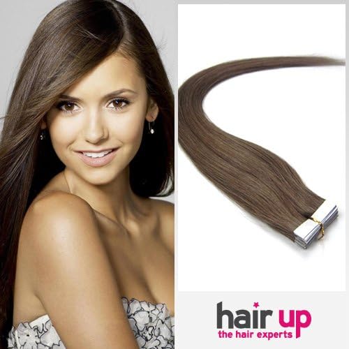 Hairup Valentine's Day Gifts Remy human hair extensions beauty style for full head women hair pieces wigs 16" inches 20 pcs tape in human seamless hair extensions ash brown_08_30g weight straight