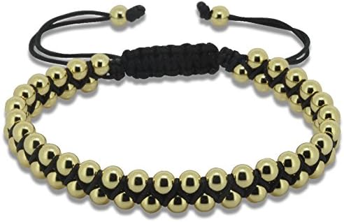 24k Gold Plated Copper Rhodium Beads Charm Braided Macrame Men Bracelet (yellow gold)