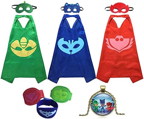 PJ Masks Costumes Set of 3 Catboy Owlette Gekko Mask with Cape and Bracelet