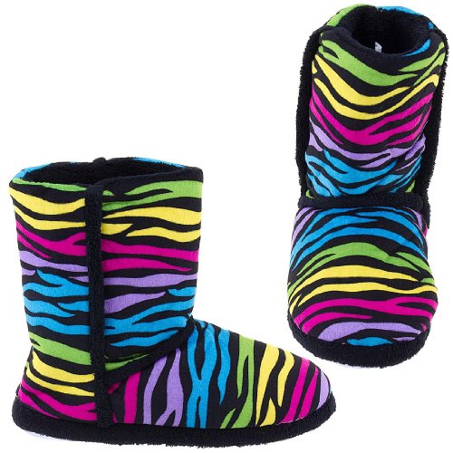 Chatties Multicolored Chatties Zebra Print Bootie Style Slippers for Women