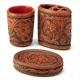 3Pc Wild West Western Tooled Leather Look Bath Ensemble by 