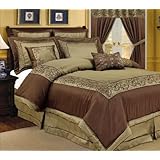 8pc California King size Sage with Taupe Julian Embroidered Bed in a Bag Comforter set By sheetsnthings