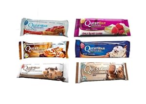Quest Cravings Sampler Bundle, Peanut Butter & Jelly, Cinnamon Roll, Chocolate Chip Cookie Dough, White Chocolate Raspberry, Vanilla Almond Crunch, Double Chocolate Chunk, 12 Protein Bars
