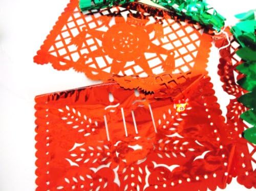 Feliz Navidad Metalic Papel Picado Red and Green (Medium Size)