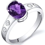 Elegant 1.00 carats Amethyst Half Bezel Solitaire Ring in Sterling Silver Rhodium Finish Available in Size 5 thru 9