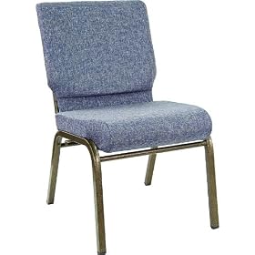 Stacking Chair - Steel Church Chair with Blue Fabric and Goldvein Finish -... by Furniture Crew
