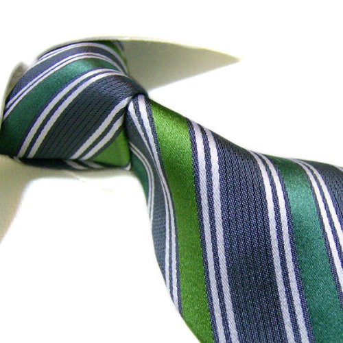 Towergem XL 100% Silk Gray/green Stripe Woven Tie For men Necktie Extra Long