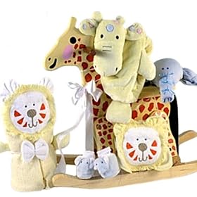 Giraffe & Safari Friends Rocking Horse New Baby Gift Set - Great Shower or Christmas Holiday Gift Idea for Newborns