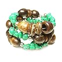 Green Turquoise and Coconut Triple Strand Stretch Bracelet