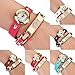 Women's Fashion Rhinstone Faux Leather Wrap Bracelet Quartz Watch with Heart Pendant