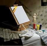 Artist Painting Set in Wooden Box Easel with Acrylic Paints, Brushes, Palette, Canvas & Painting Knife.
