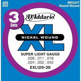 D'Addario EXL120-3D Nickel Super Light Electric Guitar Strings, 3 sets