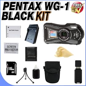 Pentax Optio WG-1 Adventure Series 14 MP Waterproof Digital Camera with 5x Wide-Angle Optical Zoom (Black) w/16GB SDHC Memory Card + Extra LI50B Extended Life Battery + Ac/Dc Rapid Charger + Deluxe Case w/Strap + USB Card Reader + Memory Card Wallet + Accessory Saver Bundle!