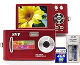 SVP DC-12DX-Red 12MP Max Thinnest DIGITAL CAMERA VIDEO w/ SOUND! (SVP 4GB SDHC Memory Card & AAA Rechargeable Set Included)
