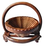 Christmas Gift for Women A Beautiful Handmade Collapsable Basket With Handle Etched Out of Single Piece of Wood