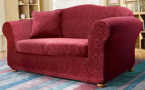 Stretch Elegance Merlot 2 Piece Loveseat Slipcover