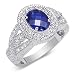 Jewelry : Luxurious Oval Shape Checker Board Created Blue Sapphire & White CZ Size 9 Gemstone Ring in Sterling Silver
