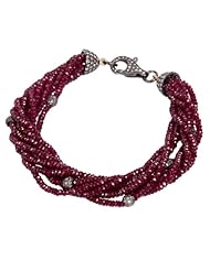 18kt Gold Diamond Pave Ruby Beaded Tassel Bracelet Silver Gemstone Jewelry