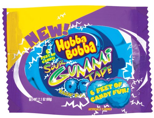 Hubba Bubba Sour Gummi Tape Ragin' Blue Raspberry Bubble Gum, 6-Foot Tapes (Pack of 24) by Hubba Bubba