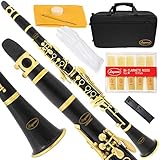 160-BK-L - BLACK EBONITE/GOLD Bb B flat Clarinet Lazarro+11 Reeds,Case,Care Kit~12 COLORS Available,CLICK on LISTING to SEE All Colors