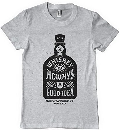 Wovy Men's T-shirt Whiskey is Always a Goog Idea Tee, S, Heater Grey