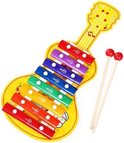 Dandyd Wooden Violin Shape Aluminum Sheet Musical Movement Xylophone Knock Musical Sound Toy Educational Toy for Baby Kids