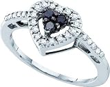 14k. White Gold Black and White Diamond Heart Promise Ring 1/3 Ctw Size 7 ** FREE SHIPPING **
