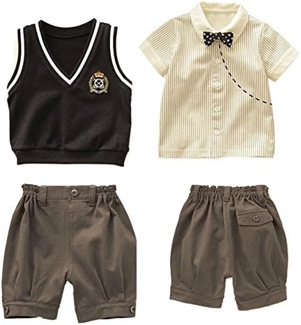 Froomer Baby Boys Striped Tie Shirt Tops V-Neck Pullover Shorts Sweater Sets