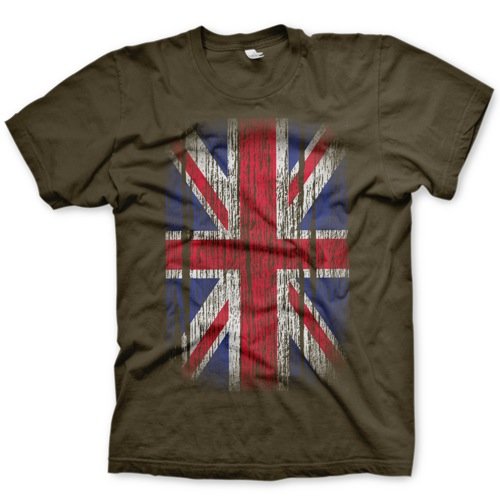 Distressed Union Jack Fine Jersey T-Shirt, Army, XL