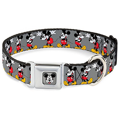 Disney DC-WDY061-S Mickey Mouse with Glasses Poses Gray Clip Dog Collar, 1