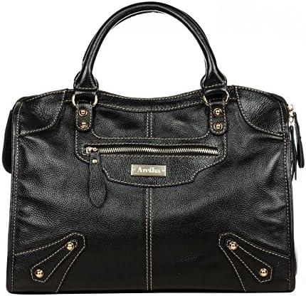 aretha 141061-BL Paris Genuine Cowhide Leather Satchel Top Handle Handbag Black