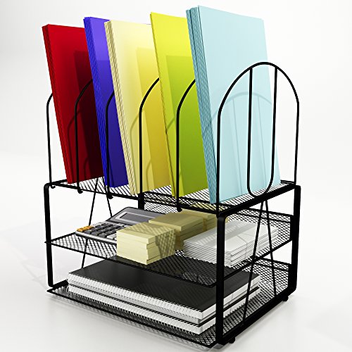 Desk Organizer Small Footprint Wire Mesh File Holder, Black Office