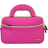 Evecase 7.85 ~ 8.4 inch Tablet Ultra-Portable Neoprene Zipper Carrying Sleeve Case Bag with Accessory Pocket - Hot Pink / Green