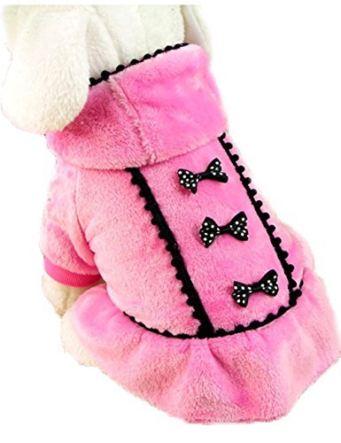 Puppy Pet Dog Winter Hoodie Bowknot Warm Coat Soft Plush Princess Jasmine Dress