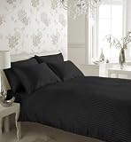 King Satin Stripe Plain Dyed Duvet Quilt Cover Bedding Set, BLACK