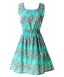 Elasticized   Waistline General Print Sleeveless Summer Chiffon Skater Dress 