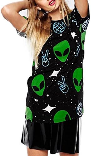 Chicnova Women's Cute Alien Scissorhands Print Short Sleeves Slim Fit T-shirt Dress