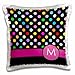 3dRose pc_154310_1 Letter M Monogrammed on Rainbow Polka Dots Pattern with Hot Pink Personal Initial-Girly Multicolor-Pillow Case, 16 by 16