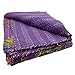 India Purple Kantha Quilt King Size Reversible Bedspread Handmade Cotton Floral Bedsheet Home Décor 106