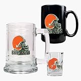 Cleveland Browns 15 oz. Tankard, 15 oz. Ceramic Mug and 2 oz. Shot Glass Set (Helmet Logo)